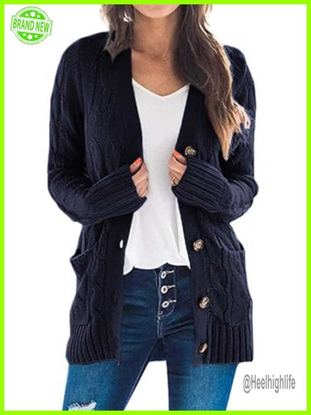 Chunky Cable Knit Button Down Cardigan Womens Long Sleeve Fall Sweater